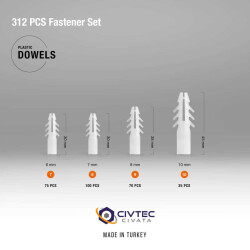 Civtec 312 Parça 12 Çeşit Vida ve Dübel Seti - Takım Çantası TK100 - 4