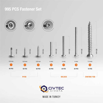 Civtec 995 Parça 24 Çeşit Full Vida, Dübel, Somun Ve Pul Seti - Takım Çantası TK-110 - 4