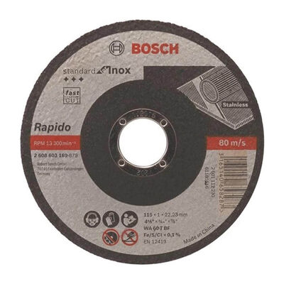 Bosch 115*1,6 mm Standard Seri Düz Inox (Paslanmaz Çelik) Kesme Diski (Taş) - 1