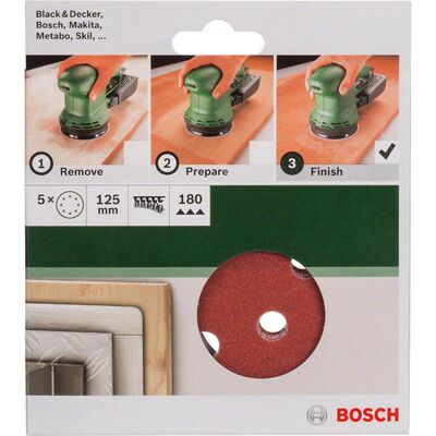 Bosch Eksantirik Zımpara Kağıdı 5'li, 125 mm 180 Kum 8 Delik - 2