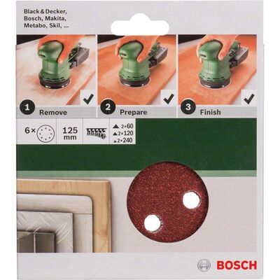 Bosch Eksantirik Zımpara Kağıdı 6'lı Set, 125 mm 60/120/240 Kum 8 Delik - 2