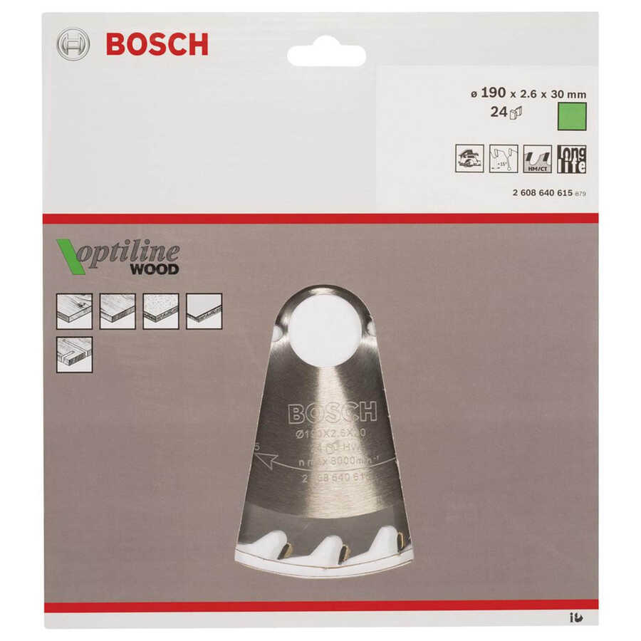 Bosch Optiline Serisi Ahşap için Daire Testere Bıçağı 190*30 mm 24 Diş