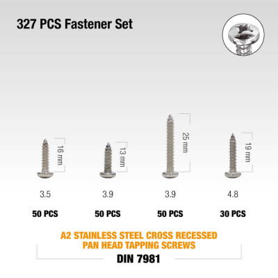 Civtec 327 Parça 13 Çeşit Paslanmaz Saç Vidası Seti Takımı TK-23 - 3