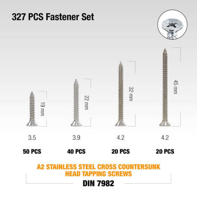 Cetin 327 Pieces 13 Types Stainless Steel Chipboard Screw Set Kit TK-23 - 4