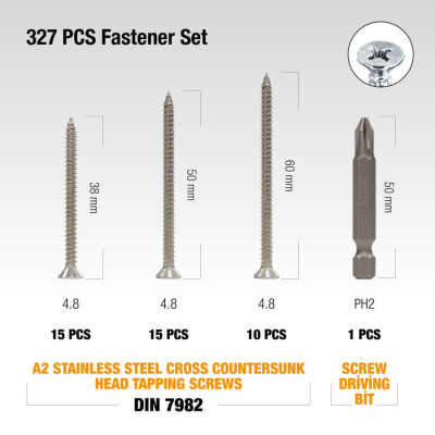 Cetin 327 Pieces 13 Types Stainless Steel Chipboard Screw Set Kit TK-23 - 5