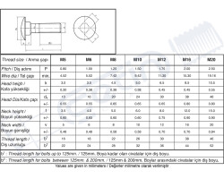 Civata Özel DIN 603 YB, Dibi Dört Köşe 8.8 Metrik 8x1,25x40/40 - 2