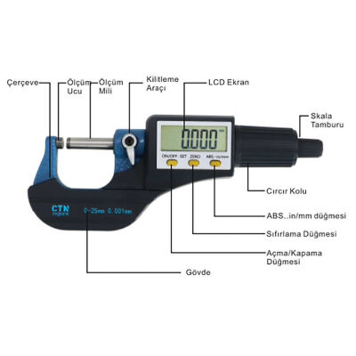 CTN 5202-25 Dijital Mikrometre Geniş Ekran (0-25mm Ölçme) - 3