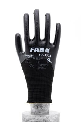 FABA EP-1322 Siyah Nitril Polyester Eldiven-L - 1