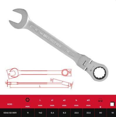 İzeltaş 11 mm Mafsallı Cırcır Kombine Anahtar - 1